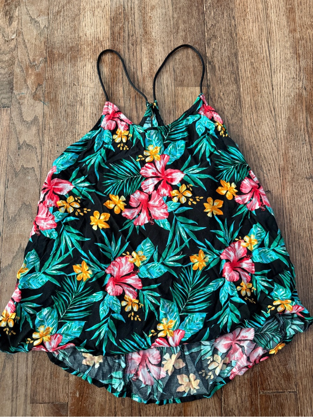 No Boundaries Black Floral Spaghetti Strap Camisole - Pink, Yellow, Green